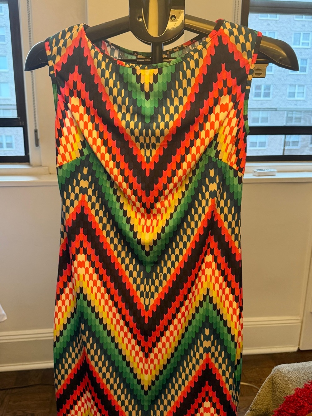 Trina Turk Multicolor Chevron Midi Dress (Red, Green, Yellow, Black)